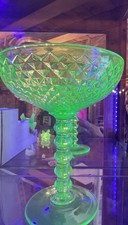 Vintage Uranium Green Depression Glass 8-inch Diamond Point Salad Plate — listing 3