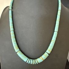 Vintage Navajo Turquoise Nugget & Heishi Shell Necklace, 24" with Sterling Cone Ends — listing 4