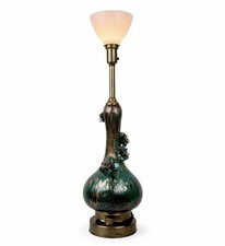 Pair of Mid-Century Marbro Murano Green Glass Obelisk Table Lamps with Brass Fittings — listing 2