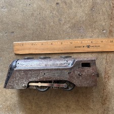 Antique Pressed-Steel Ride-On Locomotive Pull Toy with Tender, Bell, Whistle and Cowcatcher — listing 3