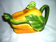 Figural Red Bell Pepper Teapot with Green Stem Lid, Handle and Spout