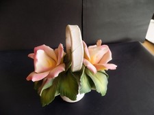 Porcelain Floral Basket with Applied Ceramic Roses, Multicolor