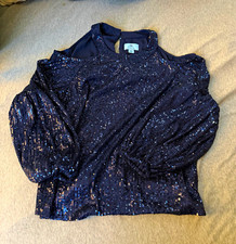 CeCe Short Puff-Sleeve Sweater Top, Bright Cherry, Size L — listing 4