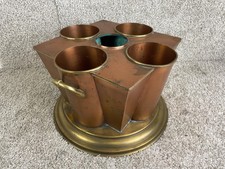 Antique Copper & Brass Wine Caddy Bottle Holder with Center Handle — listing 3