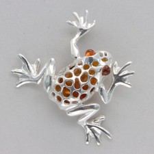 Silver-Tone Figural Frog Pendant Necklace with Faux Amber Cabochon on Black Organza Ribbon Cord — listing 2