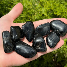 Tumbled Black Tourmaline Pocket Stone with White Inclusions, listing 3