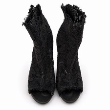 Black Lace Overlay Peep-Toe Platform Stiletto Pumps Read the insole logo — listing 2