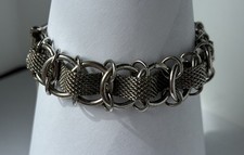 Vintage Woven Mesh Link Bracelet with Textured Center Panel, Silver-Tone or Sterling — listing 5