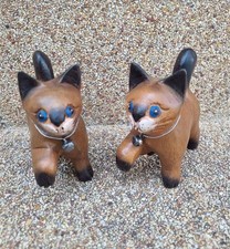 Vintage Carved Wooden Mid-Century Cat Sculptures, Pair — listing 3