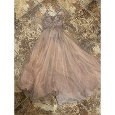 Pink Ombré Glitter Tulle V-Neck Prom Gown with Ruffled Skirt — listing 2