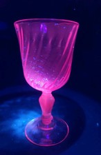 Vintage Pink Depression Glass Wine Goblet with Wheel-Cut Floral Etching — listing 6