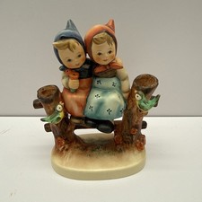 Goebel Hummel #179 Coquettes Figurine — Two Girls on Fence with Birds — listing 4