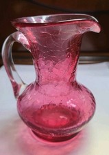 Vintage Cranberry Crackle Glass Ruffled Rose Bowl / Small Vase — listing 3