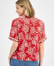 Nautica Jeans Women's Black Floral Print Short-Sleeve Tee, Size L