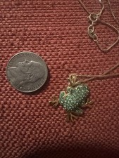 Costume Jewelry Lot: Faux Amber Frog Pendant Necklace on Organza Ribbon Cord and Silver-Tone Flower Hinged Cuff Bracelet with Green & Yellow Cabochons — listing 5