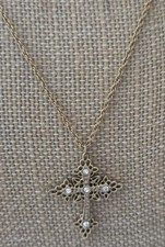 Vintage Sterling-Style Filigree Cross Pendant with Scroll Terminals — listing 2