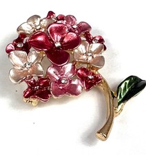 Vintage Enamel Flower Brooch with Faux Pearl, Presented in Ornate Gilt Frame Stand — listing 5