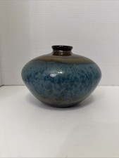 Handmade Studio Pottery Vase with Ruffled Rim and Blue-Brown Drip Glaze — listing 5