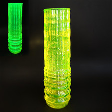 Vaseline / Uranium Glass Floral Embossed Rose Bowl Vase, Yellow, 5 inches — listing 3