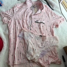 Pink & White Striped Metallic Shimmer Pajama Pants