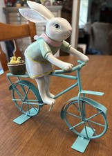 Resin Figurine of Anthropomorphic Rabbits Riding an Antique Bicycle with Flower Basket — listing 5
