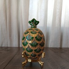 Large Chinese Cloisonné Decorative Egg with Floral Peony Design on Porcelain — listing 3