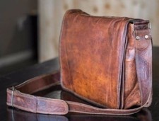 Vintage Brown Leather Flap-Over Briefcase with Brass Turnlock Closure