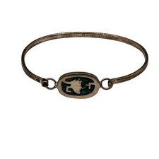 Vintage Mexican Sterling Silver Bangle Bracelet with Green Malachite-Style Inlay 925 / Sterling Mexico — listing 2