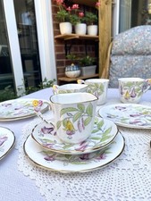 Royal Stafford Bone China Tea Service for 6 - Green & Gilt Foliate Border, Octagonal Plates — listing 3