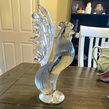 Hand-Blown Art Glass Rooster Figurine, Blue with Red Comb, Murano Style — listing 2