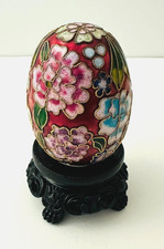 Large Chinese Cloisonné Decorative Egg with Floral Peony Design on Porcelain — listing 4