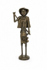 West African Bronze Lost-Wax Figural Sculptures - Two Figures Sharing Bowl and Standing Woman with Staff — listing 2