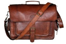 Vintage Brown Leather Flap-Over Briefcase with Brass Turnlock Closure — listing 5