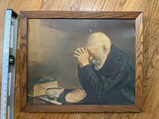 Vintage 'Grace' Print by Eric Enstrom - Old Man Praying Over Bread, Framed — listing 3