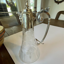 Vintage Diamond-Point Cut Glass Claret Jug / Carafe with Silver-Plated Lid and Handle — listing 6