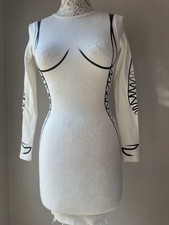 Maniere de Voir Black Contrast-Stitch One-Sleeve Bodycon Mini Dress with Front Zip — listing 4