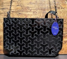 Emilio Pepe Black Geometric 3D Cube Convertible Tote Bag with Chain Strap — listing 5