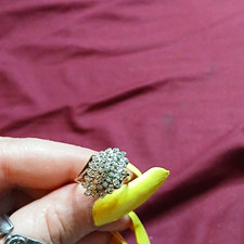 Vintage Diamond or CZ Cluster Cocktail Ring, Gold-Tone Floral Sunburst Design