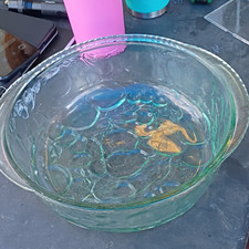 Clear Pressed Glass Fruit Bowl with Molded Grapes, Pears and Apples in Stained Colors — listing 6