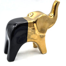 Ceramic Elephant Figurine with Raised Trunk, Cream Glaze — listing 6