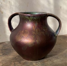 Vallauris French Art Pottery Vase with Yellow, Black and Metallic Lustre Drip Glaze — listing 2