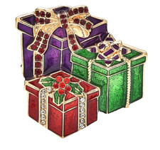 Rhinestone Gift Box with Bow Figural Stud Earrings, Gold-Tone — listing 6