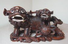 Antique Hand-Carved Wooden Foo Dog / Guardian Lion (Shishi) Pair — listing 3
