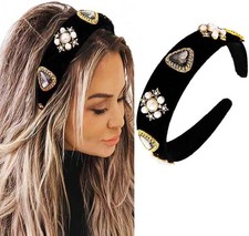 Jeweled Multicolor Rhinestone Padded Baroque Headband on Black Velvet — listing 2