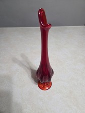 Mid-Century Ruby Red Swung Glass Stretch Vase, Ribbed Panels — listing 5