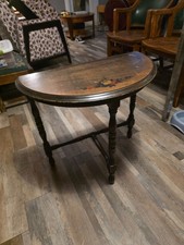 Vintage Demilune Console/Side Table with Turned Column Legs and Lower Shelf — listing 2