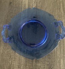 Vintage 1970s Cobalt Blue Glass Serving Tray with Silver-Tone Wire Basket Stand — listing 6