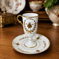 Cream Porcelain Demitasse Cup & Saucer with Gold Bee Motif and Gold Trim — listing 2
