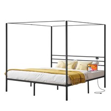 Harbor Dark Brown Wood Frame King Canopy Bed with Upholstered Headboard — listing 5