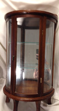 Vintage Wall-Mounted Curved Glass Curio Display Cabinet with Broken-Pediment Crown and Urn Finials — listing 3